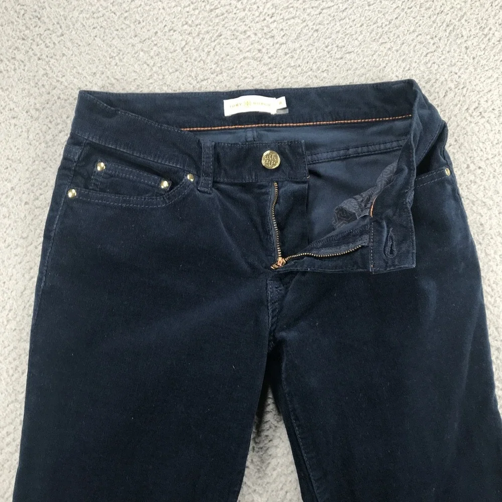 Tory Burch Pants Womens 26 Navy Blue Bootcut Corduroy Low Rise 33 Inseam Pockets